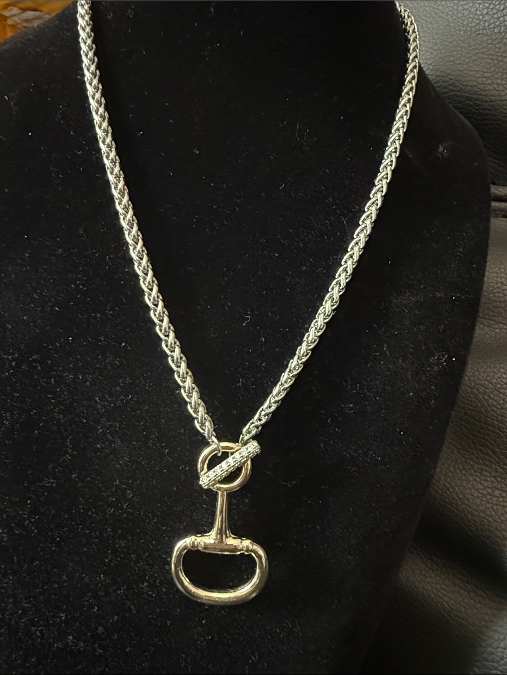 Silver Tone Rope Chain Necklace with Horse Bit Pendant